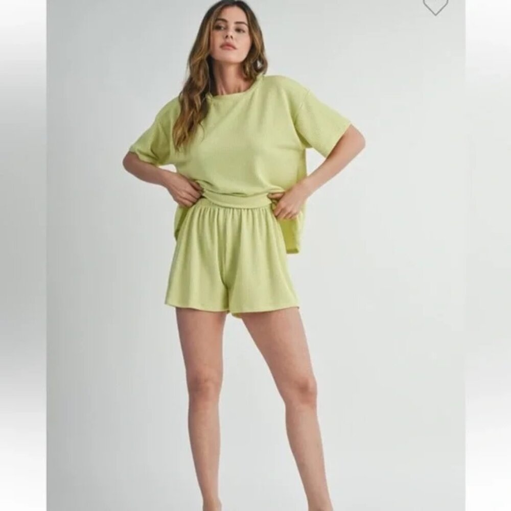 Lime/Yellow Ribbed Short SET NEW, Size M - Picture 5 of 14